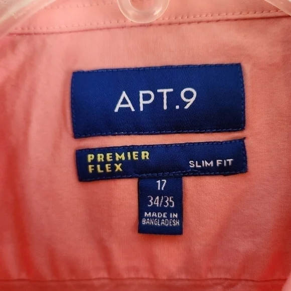 Apt. 9 Mens SlimFit Premier Flex Collar Stretch Fabric Dress Shirt 17 34/35 Pink - Picture 3 of 5